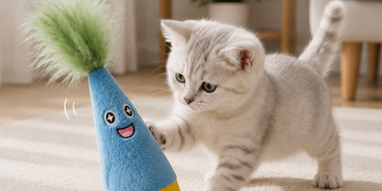 Interactive Feather Wobble Cat Toy - 2 Blue Tumbler Teaser Toys for Cats