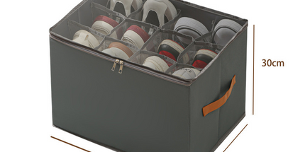 Gray Foldable Shoe Storage Box with Dustproof Clear Top Window, 12 Grid Dividers & Handle - Moisture Resistant Oxford Shoe Organizer, Free Installation and Compact for Closet Bedroom Home Storage