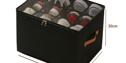 Black Foldable Shoe Storage Box with Dustproof Clear Top Window, 12 Grid Dividers & Handle - Moisture Resistant Oxford Shoe Organizer, Free Installation and Compact for Closet Bedroom Home Storage