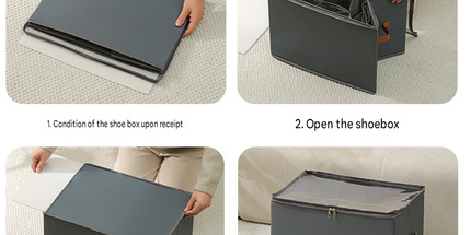 Black Foldable Shoe Storage Box with Dustproof Clear Top Window, 16 Grid Dividers, Sock Pockets & Handle - Moisture Resistant Oxford Shoe Organizer, Free Installation and Compact for Closet Bedroom Home Storage
