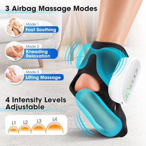 Air Compression Heated Foot Massager, Sole & Ankle Dual Zone Kneading with 4 Intensities, 4 Temp and 3 Airbag Massage Modes - Cordless USB Rechargeable and 360°Wrap Around Design for Home Relaxation Gift & Pain Relief Therapy
