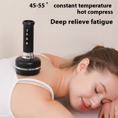 Electric Heated Gua Sha Massager(Black 1200mAh) - USB Rechargeable Red Light Cupping Device with 8 Magnetic Rollers, 30-Level Negative Pressure & Temp, LCD Display and 15-Minute Timer