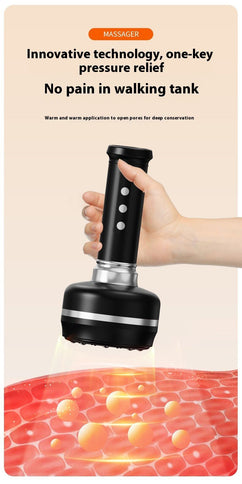 Electric Heated Gua Sha Massager(Black 3000mAh) - USB Rechargeable Red Light Cupping Device with 8 Magnetic Rollers, 30-Level Negative Pressure & Temp, LCD Display, One Key Relief and 15-Minute Timer