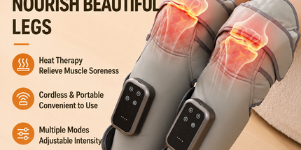 Light Grey Airbag Leg Massager with 3 Intensities and 3 Graphene Heat Modes  - Rechargeable Calf and Knee Extended Wrap, Touch Display, 3 Adjustable Strap for Single Leg Wrap-around Fastening