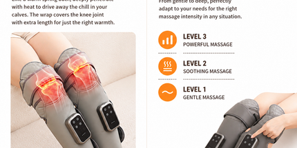 Dark Grey Airbag Leg Massager with 3 Intensities and 3 Graphene Heat Modes  - Rechargeable Calf and Knee Extended Wrap, Touch Display, 3 Adjustable Strap for Single Leg Wrap-around Fastening