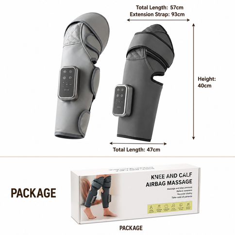 Dark Grey Airbag Leg Massager with 3 Intensities and 3 Graphene Heat Modes  - Rechargeable Calf and Knee Extended Wrap, Touch Display, 3 Adjustable Strap for Single Leg Wrap-around Fastening