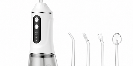 White Rechargeable Water Flosser Oral Irrigator with 3 Pressure Modes & 4 Nozzles - 380ml Detachable Tank, Type-C Charging, 0.6MM Fine Water Flow and 1600 Pulses Per Minute
