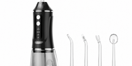 Black Rechargeable Water Flosser Oral Irrigator with 3 Pressure Modes & 4 Nozzles - 380ml Detachable Tank, Type-C Charging, 0.6MM Fine Water Flow and 1600 Pulses Per Minute