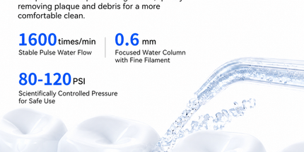 Black Rechargeable Water Flosser Oral Irrigator with 3 Pressure Modes & 4 Nozzles - 380ml Detachable Tank, Type-C Charging, 0.6MM Fine Water Flow and 1600 Pulses Per Minute