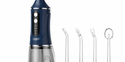 Blue Rechargeable Water Flosser Oral Irrigator with 3 Pressure Modes & 4 Nozzles - 380ml Detachable Tank, Type-C Charging, 0.6MM Fine Water Flow and 1600 Pulses Per Minute