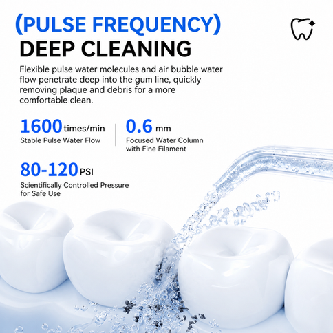 Blue Rechargeable Water Flosser Oral Irrigator with 3 Pressure Modes & 4 Nozzles - 380ml Detachable Tank, Type-C Charging, 0.6MM Fine Water Flow and 1600 Pulses Per Minute