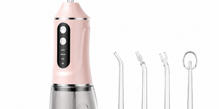 Pink Rechargeable Water Flosser Oral Irrigator with 3 Pressure Modes & 4 Nozzles - 380ml Detachable Tank, Type-C Charging, 0.6MM Fine Water Flow and 1600 Pulses Per Minute