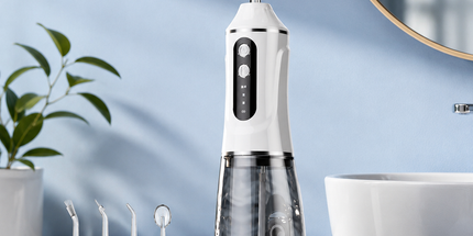 Pink Rechargeable Water Flosser Oral Irrigator with 3 Pressure Modes & 4 Nozzles - 380ml Detachable Tank, Type-C Charging, 0.6MM Fine Water Flow and 1600 Pulses Per Minute