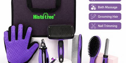 Pet Grooming & Cleaning Kit 9 Piece Set with Shedding Brush, Steel Comb + Scissors, Nail Clippers + File, Bath Brush + Massage Glove, 3 Head Toothbrush and Storage Bag for Dog & Cat