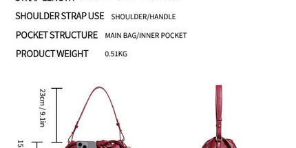 Handwoven PU Leather Drawstring Shoulder Crossbody Bag, Large Capacity Stylish Commuter Handbag with Structured Shape & Alloy Deco, White 29x10x15.5cm