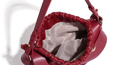 Handwoven PU Leather Drawstring Shoulder Crossbody Bag, Large Capacity Stylish Commuter Handbag with Structured Shape & Alloy Deco, Gold 29x10x15.5cm