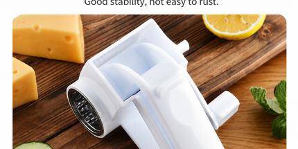 Rotary Cheese Grater with 3 Stainless Steel Blades and Safe Top Pressing Cover - Manual Hand Crank Shredder, Stable and Effortless for Cheese Vegetables & Kitchen Mutifunctional Use (Boxed)