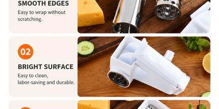 Rotary Cheese Grater with 3 Stainless Steel Blades and Safe Top Pressing Cover - Manual Hand Crank Shredder, Stable and Effortless for Cheese Vegetables & Kitchen Mutifunctional Use (Boxed)