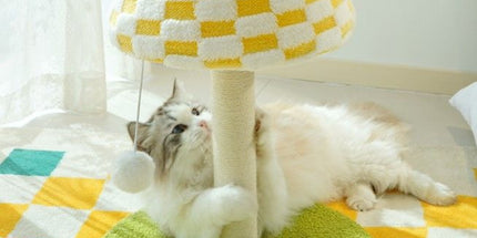 Plush Checkerboard Lamp Style Cat Scratching Post - 53 x 37.5 cm Extra Large Standing Cat Scratcher & Home Decor with Hemp Rope Post, Wide Stable Base and Hanging Ball Toy Tyack eCommerce Solutions