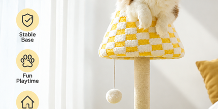 Plush Checkerboard Lamp Style Cat Scratching Post - 53 x 37.5 cm Extra Large Standing Cat Scratcher & Home Decor with Hemp Rope Post, Wide Stable Base and Hanging Ball Toy Tyack eCommerce Solutions