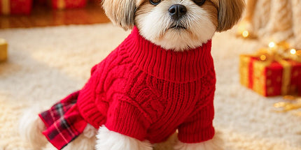 Red  S Size Reindeer antler design bow-knot Christmas Pet Knitted Dress - Acrylic Dog and Cat Jumper, Lightweight Festive Winter Outfit for Pets, Holiday Photos and Celebrations