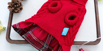 Red  M Size Reindeer antler design bow-knot Christmas Pet Knitted Dress - Acrylic Dog and Cat Jumper, Lightweight Festive Winter Outfit for Pets, Holiday Photos and Celebrations