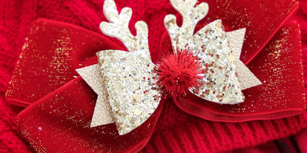 Red  L Size Reindeer antler design bow-knot Christmas Pet Knitted Dress - Acrylic Dog and Cat Jumper, Lightweight Festive Winter Outfit for Pets, Holiday Photos and Celebrations