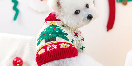 Red and Green  S Size Christmas tree pattern Christmas Pet Knitted Dress - Acrylic Dog and Cat Jumper, Lightweight Festive Winter Outfit for Pets, Holiday Photos and Celebrations