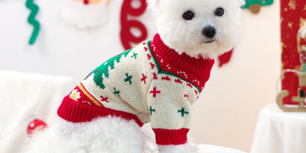 Red and Green  S Size Christmas tree pattern Christmas Pet Knitted Dress - Acrylic Dog and Cat Jumper, Lightweight Festive Winter Outfit for Pets, Holiday Photos and Celebrations