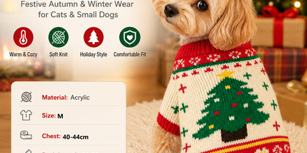 Red and Green  M Size Christmas tree pattern Christmas Pet Knitted Dress - Acrylic Dog and Cat Jumper, Lightweight Festive Winter Outfit for Pets, Holiday Photos and Celebrations