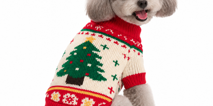 Red and Green  L Size Christmas tree pattern Christmas Pet Knitted Dress - Acrylic Dog and Cat Jumper, Lightweight Festive Winter Outfit for Pets, Holiday Photos and Celebrations