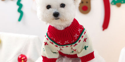 Red and Green  L Size Christmas tree pattern Christmas Pet Knitted Dress - Acrylic Dog and Cat Jumper, Lightweight Festive Winter Outfit for Pets, Holiday Photos and Celebrations
