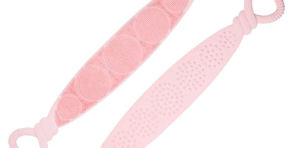 Pink 90cm Silicone Back Scrubber Long Exfoliating Bath Strap - Double Sided Massage Texture, Non Slip Grip Handles, Deep Cleansing Shower Tool for Home Spa