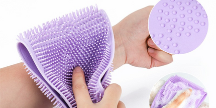 Pink 90cm Silicone Back Scrubber Long Exfoliating Bath Strap - Double Sided Massage Texture, Non Slip Grip Handles, Deep Cleansing Shower Tool for Home Spa