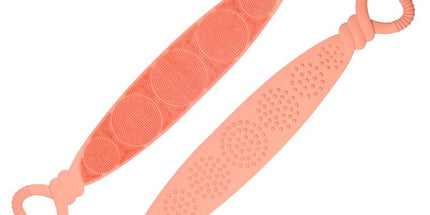 Orange 90cm Silicone Back Scrubber Long Exfoliating Bath Strap - Double Sided Massage Texture, Non Slip Grip Handles, Deep Cleansing Shower Tool for Home Spa