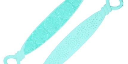 Green 90cm Silicone Back Scrubber Long Exfoliating Bath Strap - Double Sided Massage Texture, Non Slip Grip Handles, Deep Cleansing Shower Tool for Home Spa
