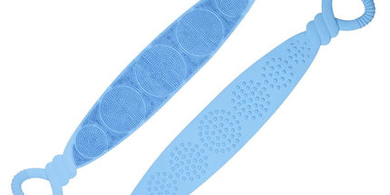 Blue 90cm Silicone Back Scrubber Long Exfoliating Bath Strap - Double Sided Massage Texture, Non Slip Grip Handles, Deep Cleansing Shower Tool for Home Spa