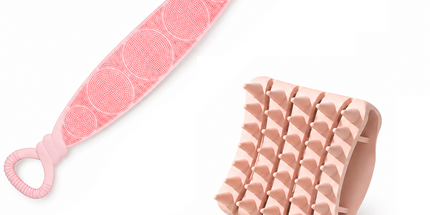 Pink Personal Care Set - Silicone Scalp Massager Shampoo Brush and Long Exfoliating Back Scrubber Strap - Deep Cleansing, Gentle Massage, Non Slip Grip, Home Spa Essentials