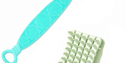 Green Personal Care Set - Silicone Scalp Massager Shampoo Brush and Long Exfoliating Back Scrubber Strap - Deep Cleansing, Gentle Massage, Non Slip Grip, Home Spa Essentials