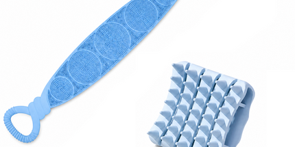 Blue Personal Care Set - Silicone Scalp Massager Shampoo Brush and Long Exfoliating Back Scrubber Strap - Deep Cleansing, Gentle Massage, Non Slip Grip, Home Spa Essentials