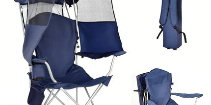 Foldable Canopy Shade Chair Outdoor Sturdy Frame Thickened Oxford Fabric Chair with Armrest Cup Holder and Carry Bag for Camping Fishing Yard Barbeque