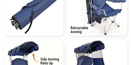 Foldable Canopy Shade Chair Outdoor Sturdy Frame Thickened Oxford Fabric Chair with Armrest Cup Holder and Carry Bag for Camping Fishing Yard Barbeque
