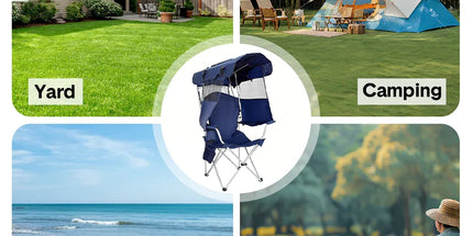 Foldable Canopy Shade Chair Outdoor Sturdy Frame Thickened Oxford Fabric Chair with Armrest Cup Holder and Carry Bag for Camping Fishing Yard Barbeque