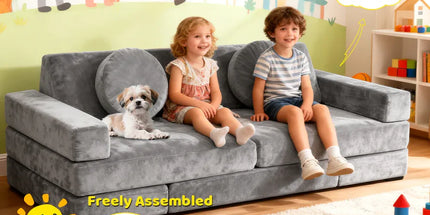 17Pcs Modular Kids Play Sofa Toddler Couch High Density Foam Play Block with Washable Cover Creative Fort Building Playset for Bedroom Playroom Living Room