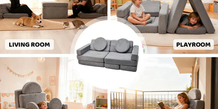 17Pcs Modular Kids Play Sofa Toddler Couch High Density Foam Play Block with Washable Cover Creative Fort Building Playset for Bedroom Playroom Living Room