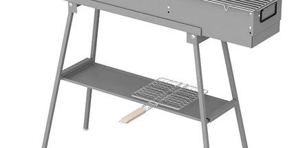 Portable Charcoal Grill Rectangular Folding Stainless Steel BBQ Grill L100xW18cm For Skewer and Kebabs with Storage Shelf Outdoor Camping Patio Cooking