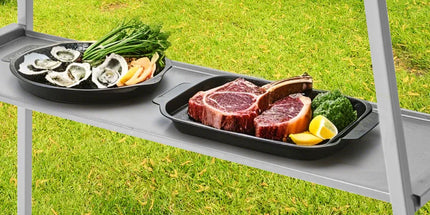 Portable Charcoal Grill Rectangular Folding Stainless Steel BBQ Grill L100xW18cm For Skewer and Kebabs with Storage Shelf Outdoor Camping Patio Cooking
