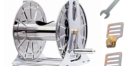 Large Stainless Steel Garden Hose Reel Cart Portable Pipe Holder Heavy Duty Water Pipe Storage Rack With Crank Handle for 1/2inch Hose up to 60M