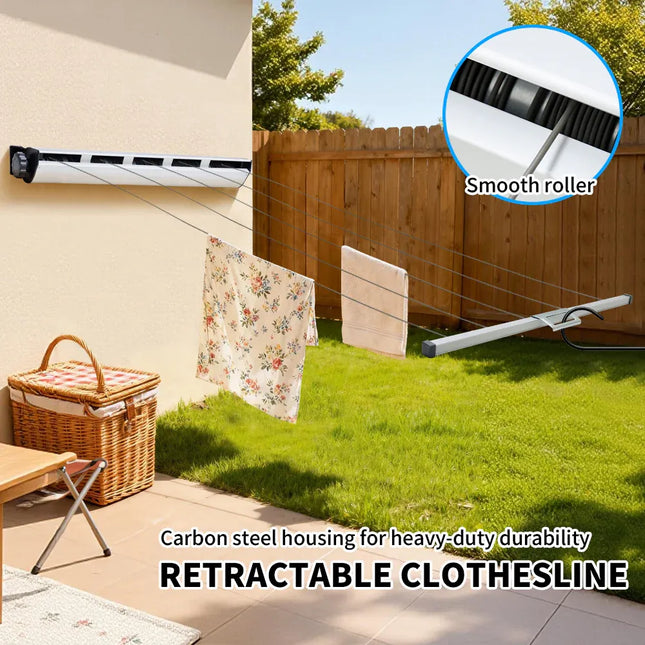 5 Line Retractable Clothesline 10m Heavy Duty Wall-Mounted Iron Clothes Dryer Outdoor Indoor Drying Rack Rope Hanger for Wet Dry Clothing Bathroom