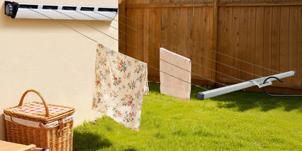 5 Line Retractable Clothesline 10m Heavy Duty Wall-Mounted Iron Clothes Dryer Outdoor Indoor Drying Rack Rope Hanger for Wet Dry Clothing Bathroom